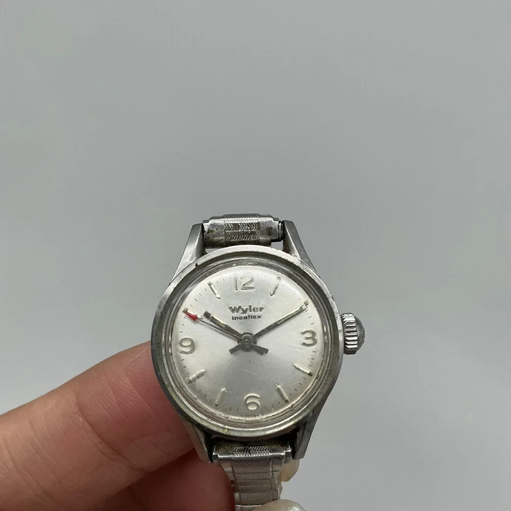 Vintage Wyler Incaflex Womens Watch 22mm Silver Dial Manual Wind Stainless Band